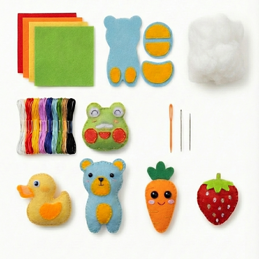 Çocuklar İçin Hayvan Figürlü Kendin Yap Keçe Dikiş Seti Montessori Oyuncağı